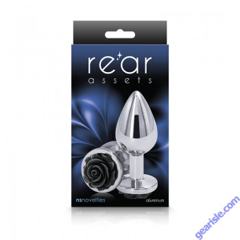 NS Rear Assets Rose Medium Black Chrome Plated Anal Plug box