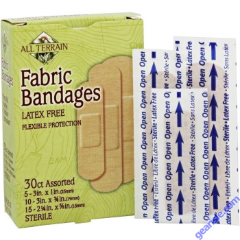 Fabric Bandages Assorted 30 Count Latex Free All Terrain front