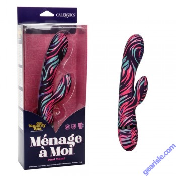 CalExotics Naughty Bits Menage A Moi Dual Wand Rechargeable Vibrator box