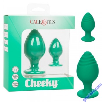 Anal Plug Silicone Cheeky Green Suction Cup CalExotics box