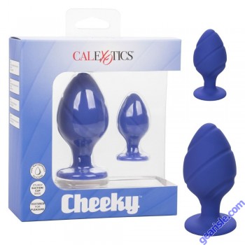 Anal Plug Silicone Cheeky Purple Suction Cup CalExotics box