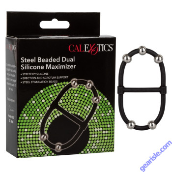 Steel Beaded Dual Silicone Maximizer CalExotics Cock Ring Silicone box