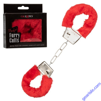 Playful Furry Cuffs Soft Faux Furr Red CalExotics box