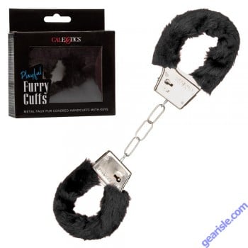 CalExotics Playful Furry Cuffs Black Soft Faux Furr box