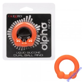 CalExotics Alpha Liquid Silicone Dual Ball Cock Ring Ultra Stretchy box