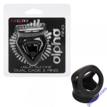 CalExotics Alpha Liquid Silicone Stretchy Dual Cage Cock Ring box