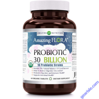 Amazing Flora USDA Certified 60 Tablets Organic Probiotic 30 Billion