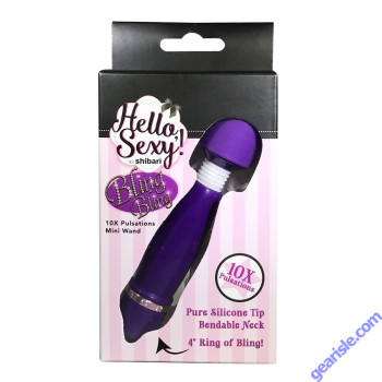 Shibari Hello Sexy Bling Silicone Mini Wand Vibrator Purple 4 Inches box