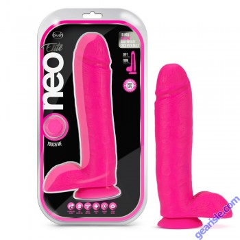 Neo Elite 10" Silicone Dual Density Cock Realistic Balls Neon Pink box