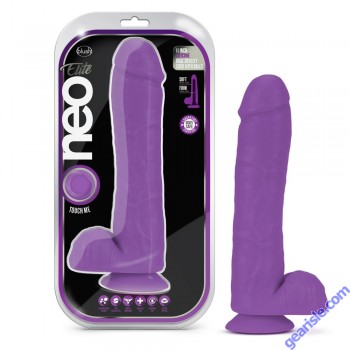Neo Elite 11" Silicone Dual Density Cock Realistic Balls Neon Purple box
