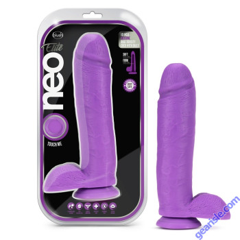 Neo Elite 10" Silicone Dual Density Cock Realistic Balls Neon Purple box