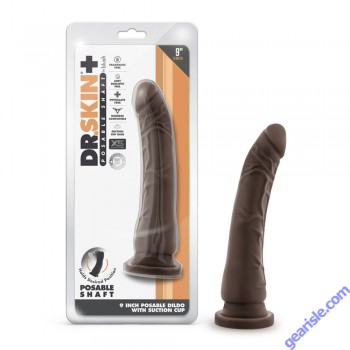 Dildo Dr. Skin Plus 9" Blush Posable Chocolate Suction Cup Base box