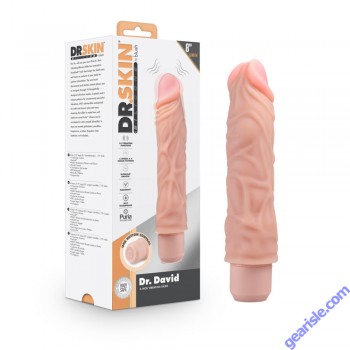Blush Dr. Skin Dr. David 8'' Vibrating Silicone Dildo Beige box