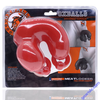 Oxballs Meatlocker Chastity Silicone Pierced Look Red Ice box