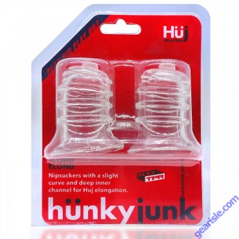 Oxballs Hunkyjunk Elong Wide Base Nip Sucker Clear Flex Tpr box