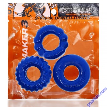 Cock Ring Kit Bonemaker 3 Pack Stretchy Pool Blue Oxballs box