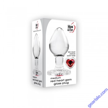 A&E Medium Red Heart Gem Glass Anal Plug Waterproof box