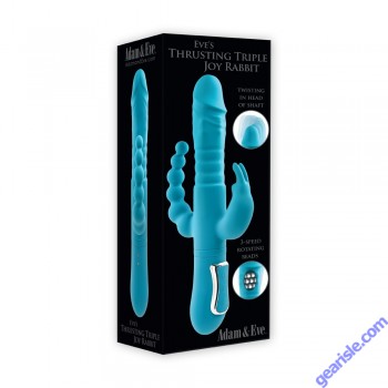 Adam & Eve's Thrusting Triple Joy Silicone Rabbit Vibrator Waterproof box