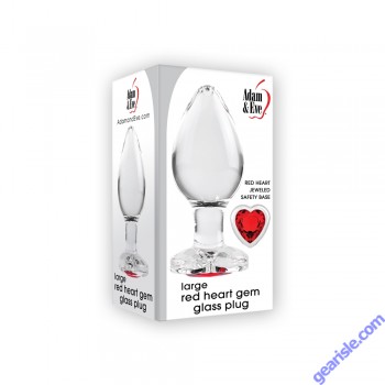 A&E Red Heart Gem Glass Anal Plug Large Waterproof 