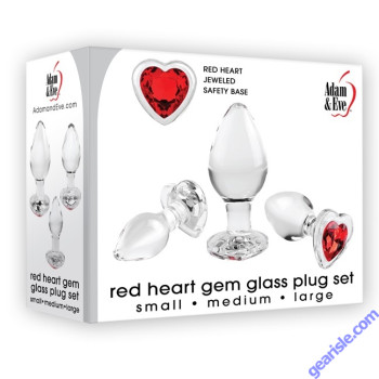 Glass Anal Plug Set Red Heart Gem A&E Waterproof box
