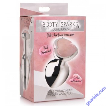 Anal Plug Heart Shaped Booty Sparks Gemstones Rose Quartz Medium box