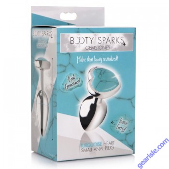 Anal Plug Heart Shaped Booty Sparks Gemstones Turquoise Small box