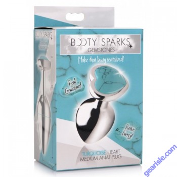 Anal Plug Medium Booty Sparks Gemstones Turquoise Heart Shaped box