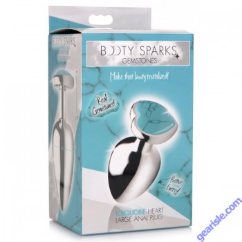 Anal Plug Booty Sparks Gemstones Turquoise Heart Shaped Large box