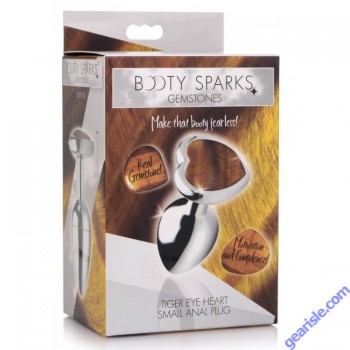 Anal Plug Booty Sparks Gemstones Tiger Eye Small Heart Shaped box