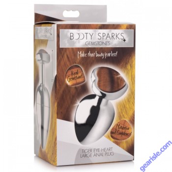Anal Plug Booty Sparks Gemstones Tiger Eye Heart Shaped Large box