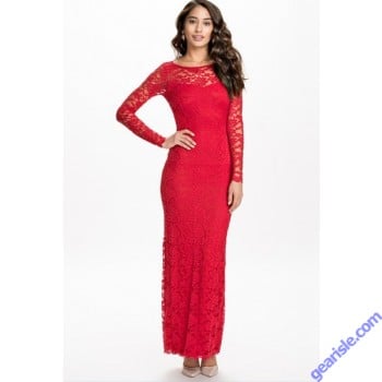 Sexy Women’s Long Sleeve Red Lace Maxi Backless Party Dress 9262 Lingerie 