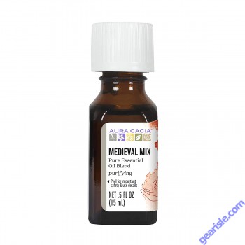 Aura Cacia Medieval Mix Essential Oil Blend bottle on white background