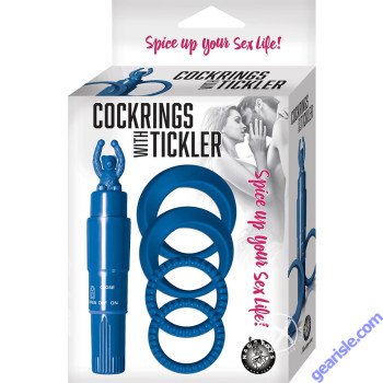 Silicone Cock Rings With Tickler Vibrator Blue