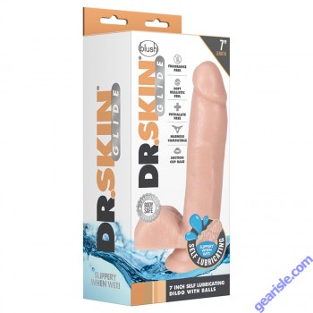 Realistic Dildo Blush Dr. Skin Glide 7" Self Lubricating Balls Vanilla box