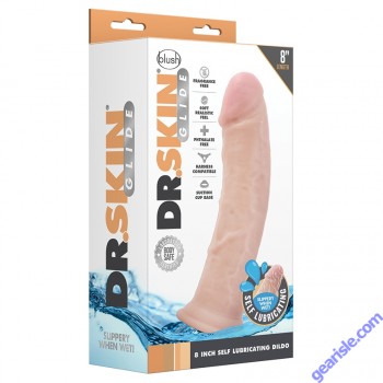 Realistic Dildo Dr. Skin Glide 8" Self Lubricating Vanilla Suction Cup box