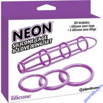 Neon Silicone Cage and Love Ring Set Purple Pipedream