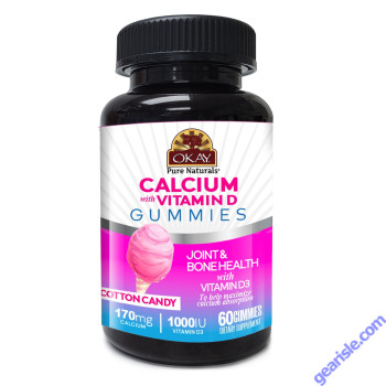 OKAY Gummies Calcium Vitamin D 60 Cnt Cotton Candy Flavor Joint Health bottle
