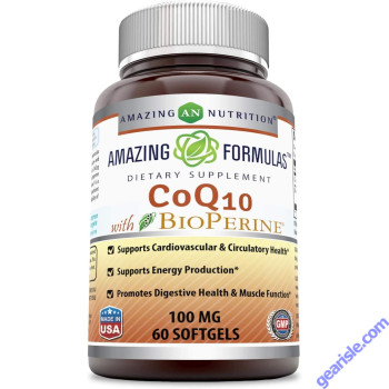 CoQ10 Bioperine 100mg 60 Softgels Gluten Free Amazing Formulas