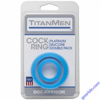 Titan Men Cock Ring Platinum Silicone Double Pack Blue