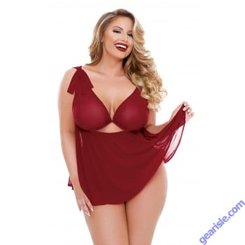 Ruby Shoulder Tie Babydoll Keyhole Front Matching Panty Curve P225