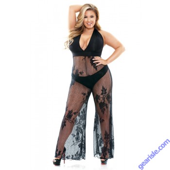 Nicki Stretch Micro Lace Halter Jumpsuit Panty Curve P510