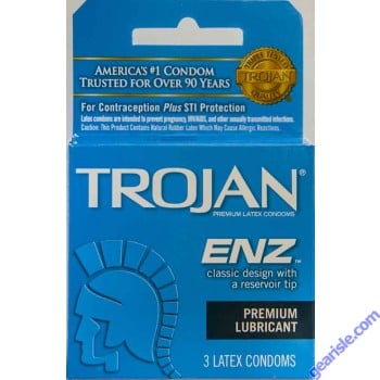 Trojan ENZ Premium Lubricated Condom Blue 3 Condoms