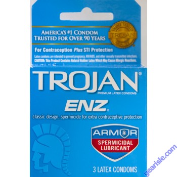 Trojan ENZ Premium Spermicidal Lubricated Condom Blue 3 Condoms