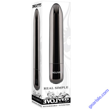 Evolved Real Simple Rechargeable Black Chrome Bullet Vibrator box