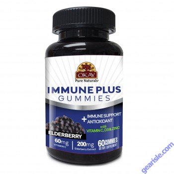 OKAY Gummies Immune Plus 60 Count Elderberry Flavor Antioxidant bottle
