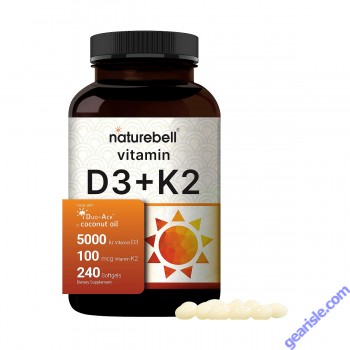NatureBell Vitamin D3 K2 Softgels with Coconut Oil Bottle