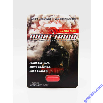 Night Train Ultra Max front blister card with one red capsule visible, 1600mg dietary supplement