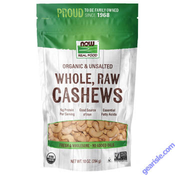 NOW Foods Cashews Organic Whole Raw & Unsalted 10 oz.