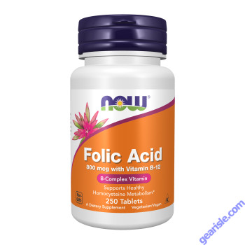 NOW Foods Folic Acid Folate 800mcg with Vitamin B-12 250 Tablets
