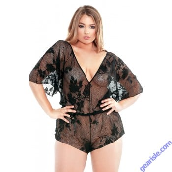 Stretch Lace Romper Adjustable Waist Snap Closure Curve P184